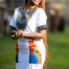 Imane White Short Sleeves Dashiki Gown